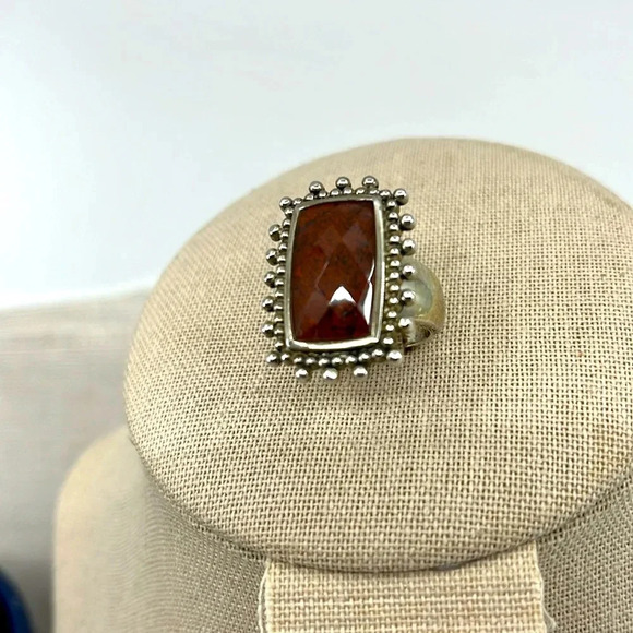 Jewelry - Vintage Sterling Silver Jasper Ring with Ornate Beaded Setting – Size 6.75